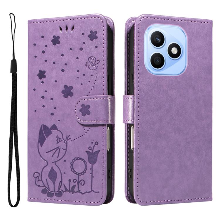 For Honor X8d 4G Cat and Bee Embossed Flip Leather Phone Case