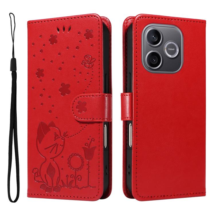 For Honor 600 Lite Global Cat and Bee Embossed Flip Leather Phone Case