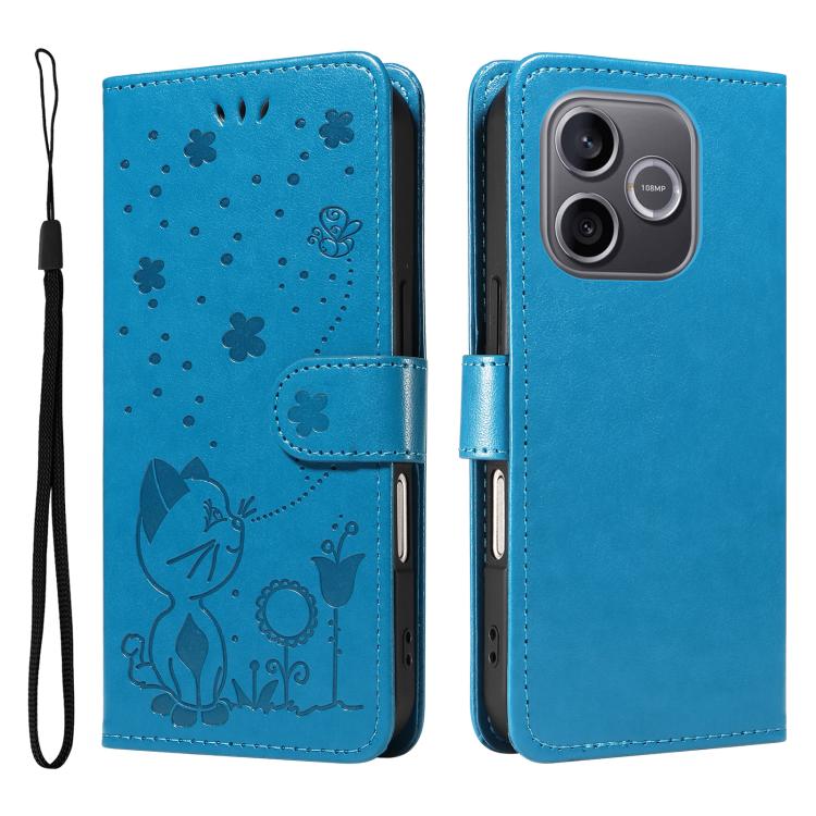 For Honor 600 Lite Global Cat and Bee Embossed Flip Leather Phone Case