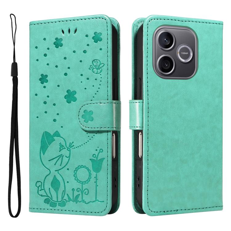 For Honor 600 Lite Global Cat and Bee Embossed Flip Leather Phone Case