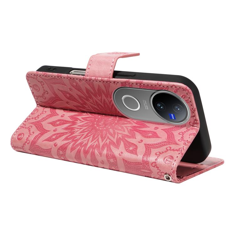 For vivo V50 5G Global Embossed Sunflower Pattern Flip Leather Phone Case