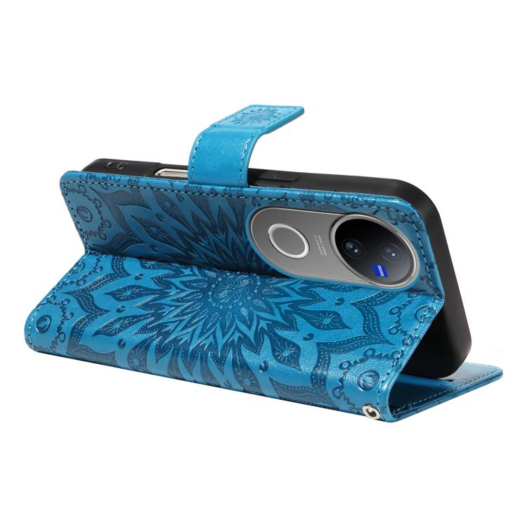 For vivo V50 5G Global Embossed Sunflower Pattern Flip Leather Phone Case