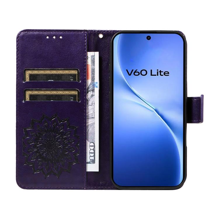 For vivo V60 Lite 4G Embossed Sunflower Pattern Flip Leather Phone Case
