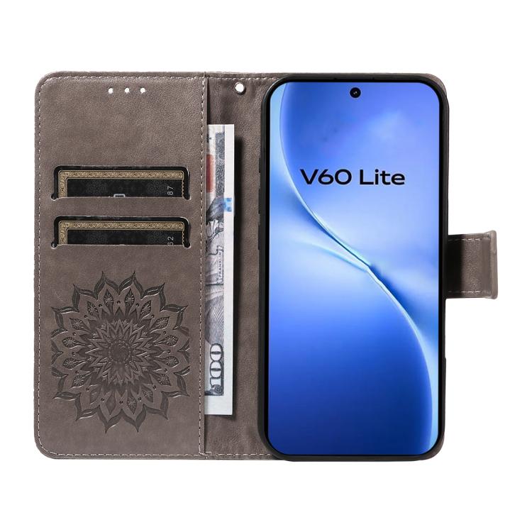 For vivo V60 Lite 4G Embossed Sunflower Pattern Flip Leather Phone Case