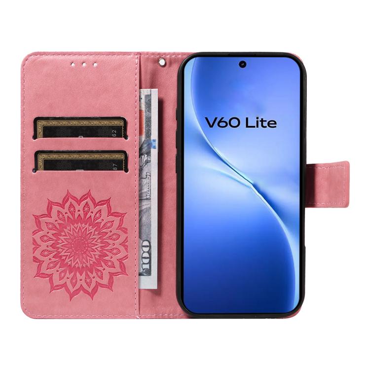 For vivo V60 Lite 4G Embossed Sunflower Pattern Flip Leather Phone Case