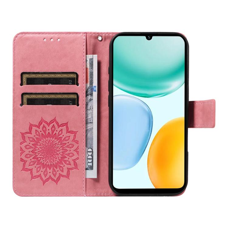 For Honor X5c Plus Embossed Sunflower Pattern Flip Leather Phone Case
