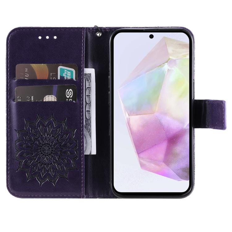 For Samsung Galaxy A56 5G Embossed Sunflower Pattern Flip Leather Phone Case