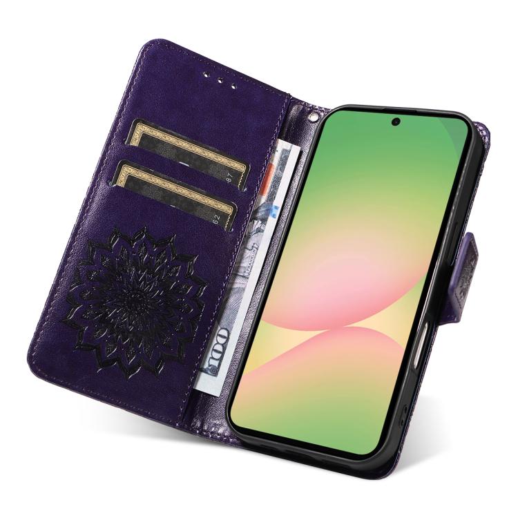 For Samsung Galaxy A57 5G Embossed Sunflower Pattern Flip Leather Phone Case