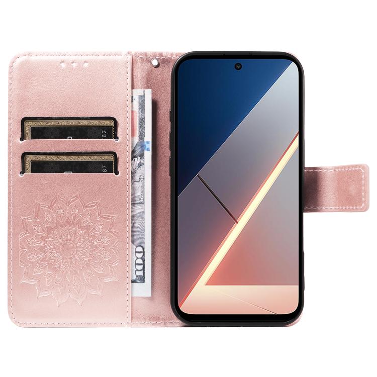 For Xiaomi Poco M7 4G 169mm Embossed Sunflower Pattern Flip Leather Phone Case