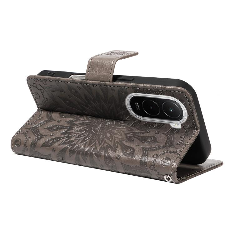 For Xiaomi Poco M7 4G 169mm Embossed Sunflower Pattern Flip Leather Phone Case