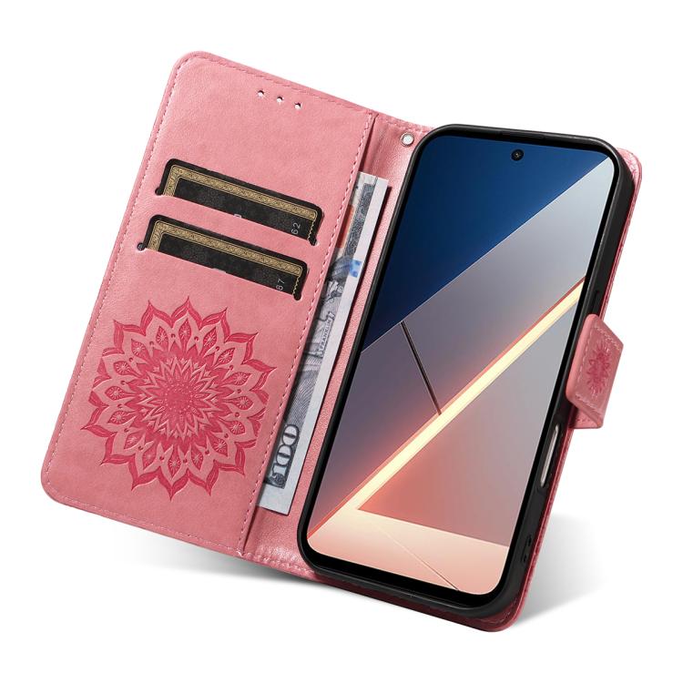 For Xiaomi Poco M7 4G 169mm Embossed Sunflower Pattern Flip Leather Phone Case
