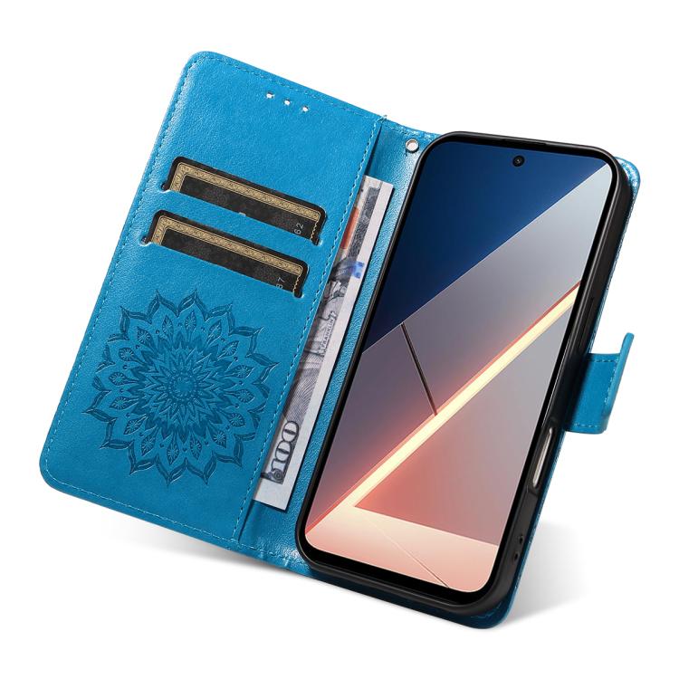 For Xiaomi Poco M7 4G 169mm Embossed Sunflower Pattern Flip Leather Phone Case