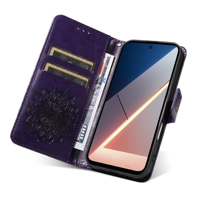 For Xiaomi Poco M7 4G 171mm Embossed Sunflower Pattern Flip Leather Phone Case