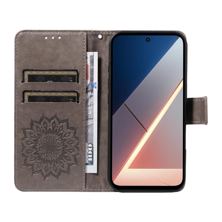 For Xiaomi Poco M7 4G 171mm Embossed Sunflower Pattern Flip Leather Phone Case