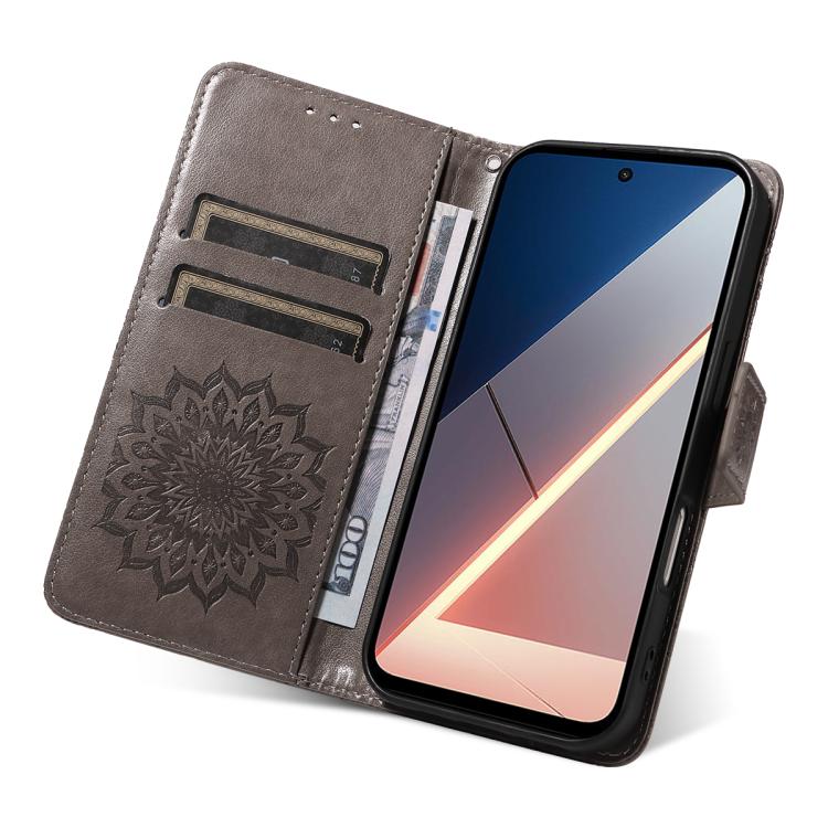 For Xiaomi Poco M7 4G 171mm Embossed Sunflower Pattern Flip Leather Phone Case