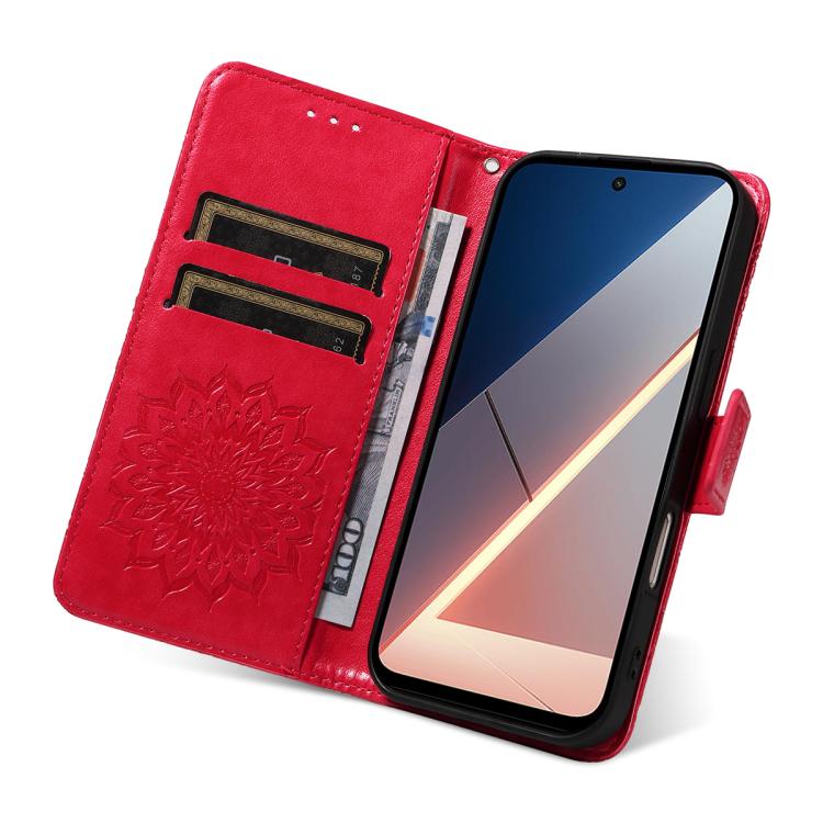 For Xiaomi Poco M7 4G 171mm Embossed Sunflower Pattern Flip Leather Phone Case