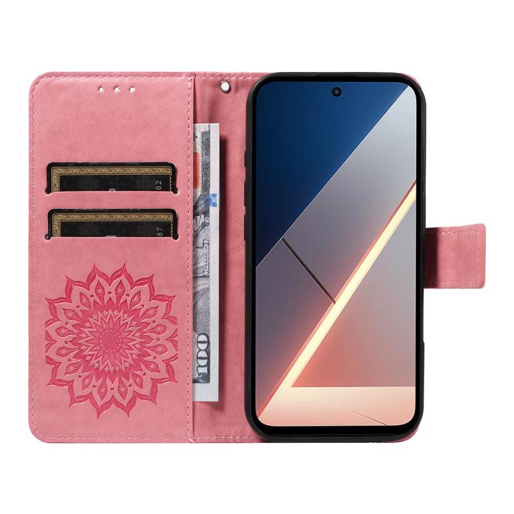 For Xiaomi Poco M7 4G 171mm Embossed Sunflower Pattern Flip Leather Phone Case