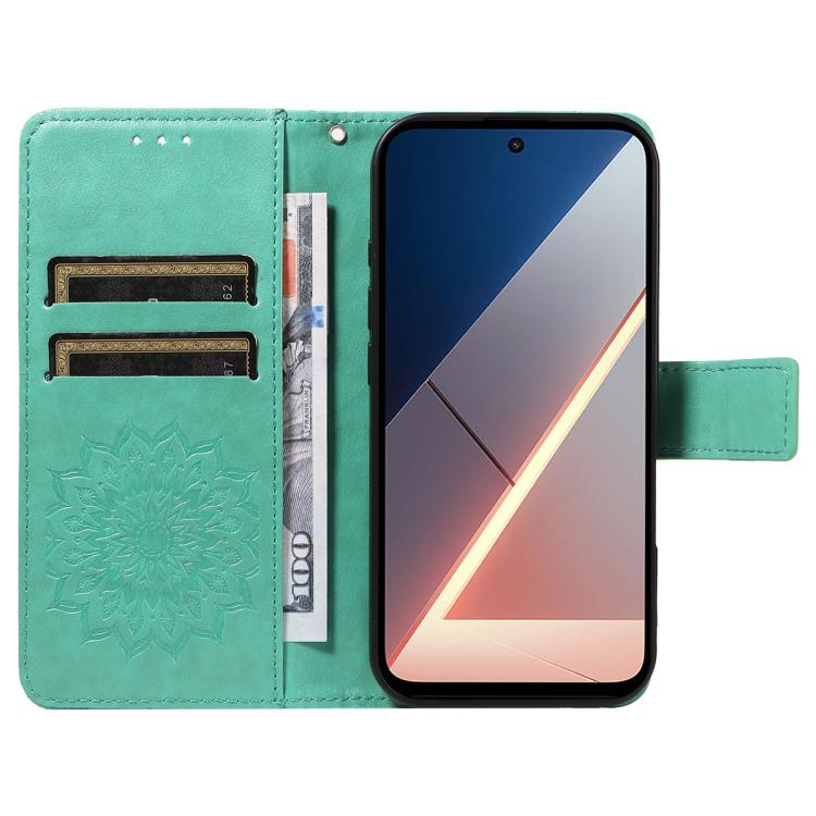 For Xiaomi Poco M7 4G 171mm Embossed Sunflower Pattern Flip Leather Phone Case