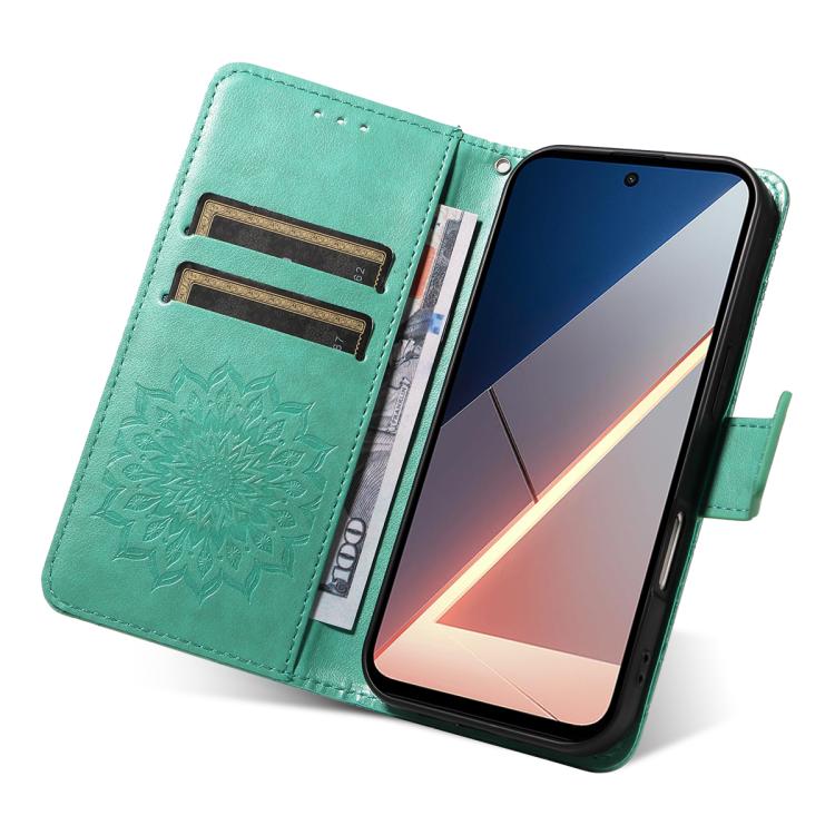 For Xiaomi Poco M7 4G 171mm Embossed Sunflower Pattern Flip Leather Phone Case