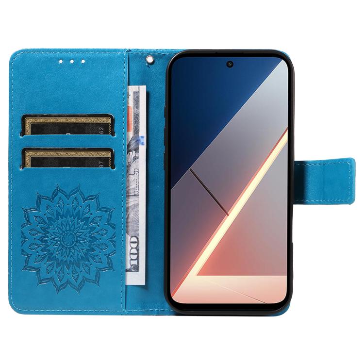 For Xiaomi Poco M7 4G 171mm Embossed Sunflower Pattern Flip Leather Phone Case