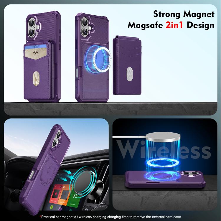 For iPhone 16 Plus 2-in-1 Magnetic Wallet MagSafe Leather Back Phone Case