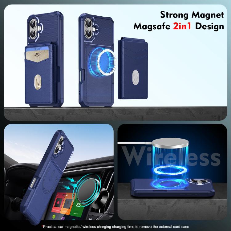 For iPhone 16 2-in-1 Magnetic Wallet MagSafe Leather Back Phone Case