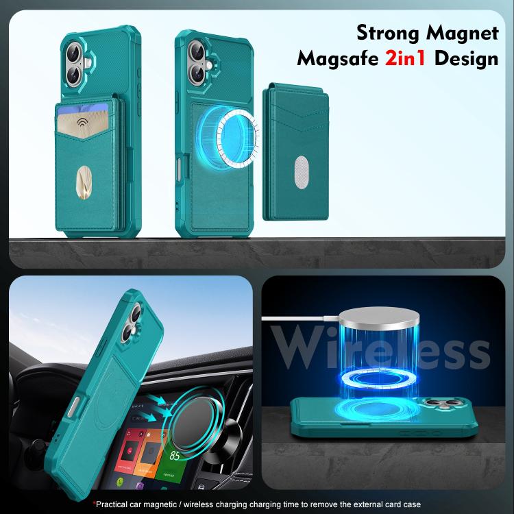 For iPhone 16 2-in-1 Magnetic Wallet MagSafe Leather Back Phone Case