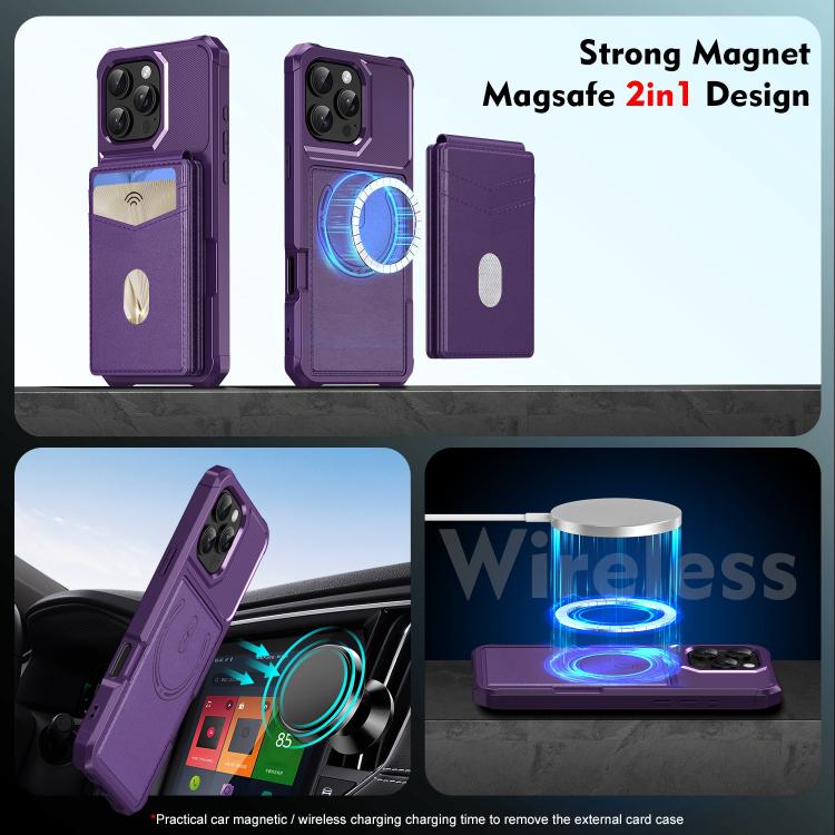 For iPhone 14 Pro Max 2-in-1 Magnetic Wallet MagSafe Leather Back Phone Case