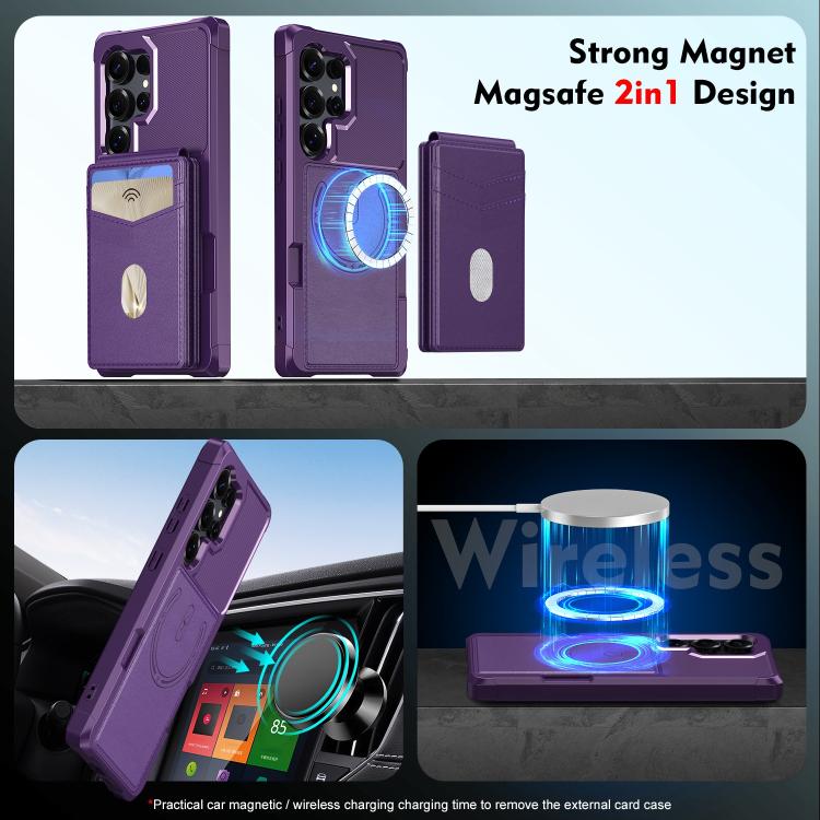 For Samsung Galaxy S22 Ultra 5G 2-in-1 Magnetic Wallet MagSafe Leather Back Phone Case