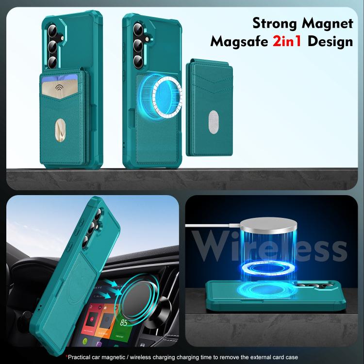 For Samsung Galaxy S25+ 5G 2-in-1 Magnetic Wallet MagSafe Leather Back Phone Case