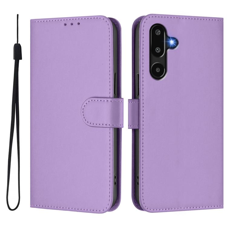 For Samsung Galaxy F16 5G Global Skin Feel Solid Color Leather Phone Case with Lanyard