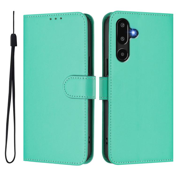For Samsung Galaxy F16 5G Global Skin Feel Solid Color Leather Phone Case with Lanyard