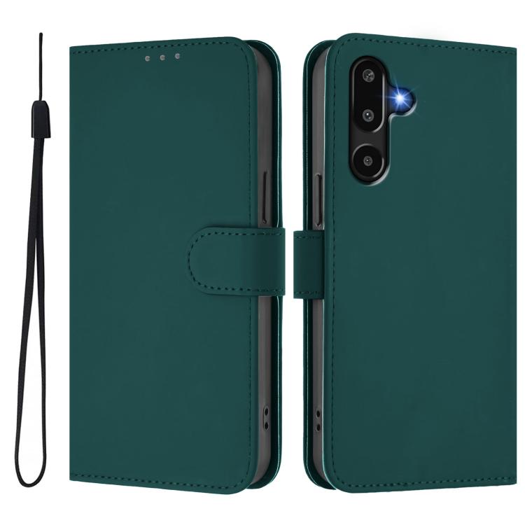 For Samsung Galaxy F16 5G Global Skin Feel Solid Color Leather Phone Case with Lanyard