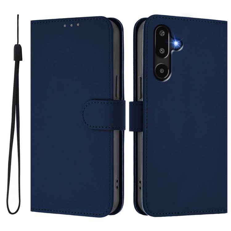For Samsung Galaxy F16 5G Global Skin Feel Solid Color Leather Phone Case with Lanyard