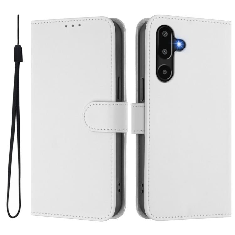 For Samsung Galaxy F16 5G Global Skin Feel Solid Color Leather Phone Case with Lanyard