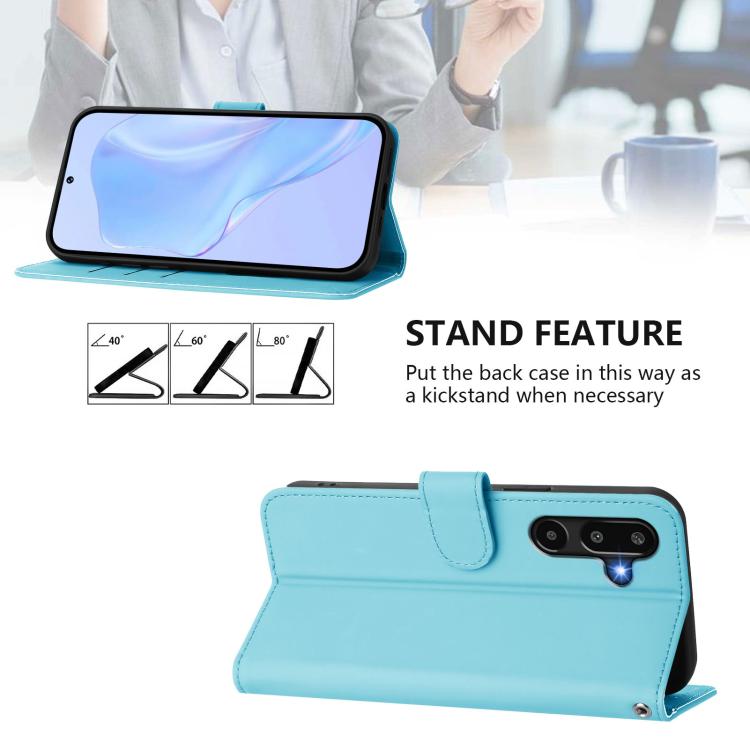 For Samsung Galaxy F16 5G Global Skin Feel Solid Color Leather Phone Case with Lanyard