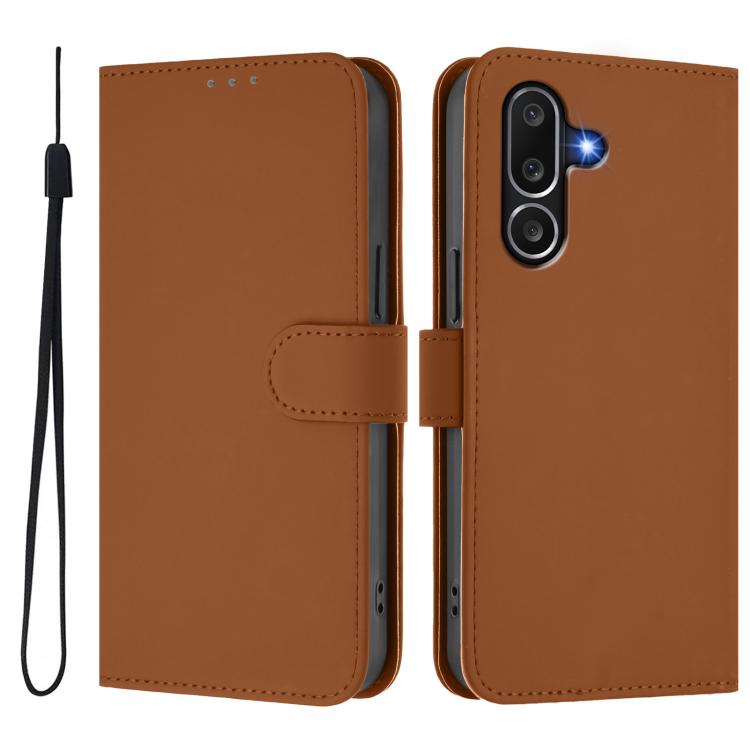 For Samsung Galaxy M56 5G Skin Feel Solid Color Leather Phone Case with Lanyard