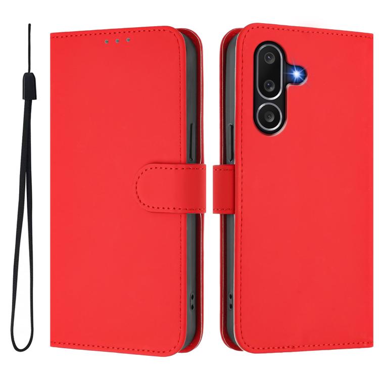 For Samsung Galaxy M56 5G Skin Feel Solid Color Leather Phone Case with Lanyard