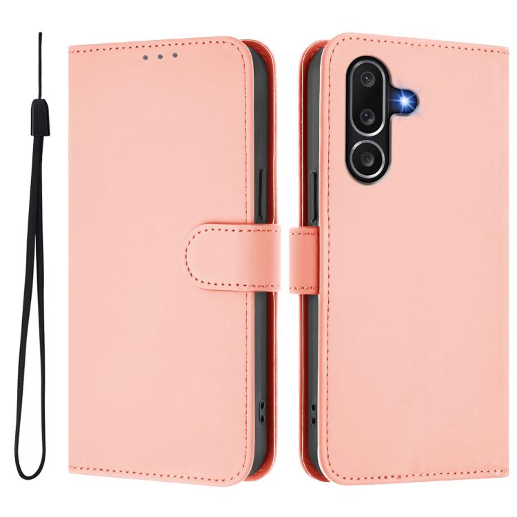 For Samsung Galaxy M56 5G Skin Feel Solid Color Leather Phone Case with Lanyard