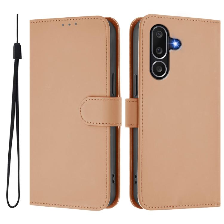 For Samsung Galaxy M56 5G Skin Feel Solid Color Leather Phone Case with Lanyard