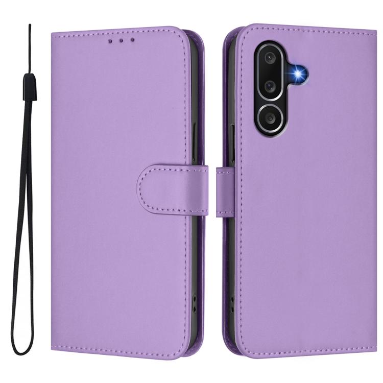 For Samsung Galaxy M56 5G Skin Feel Solid Color Leather Phone Case with Lanyard