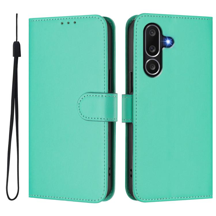 For Samsung Galaxy M56 5G Skin Feel Solid Color Leather Phone Case with Lanyard