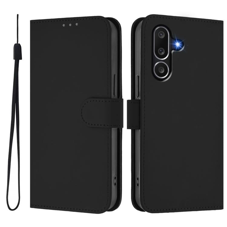 For Samsung Galaxy M56 5G Skin Feel Solid Color Leather Phone Case with Lanyard