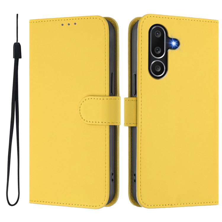 For Samsung Galaxy M56 5G Skin Feel Solid Color Leather Phone Case with Lanyard