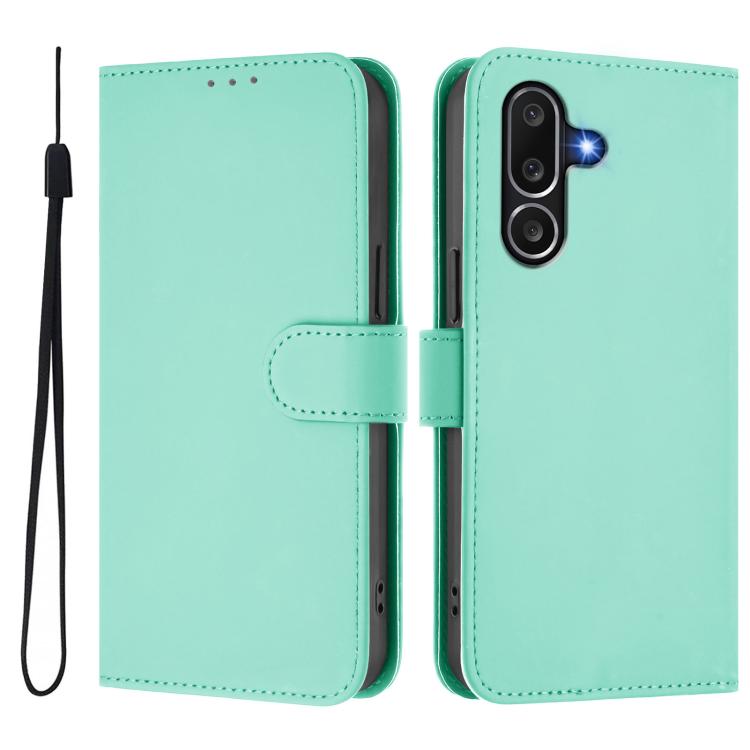 For Samsung Galaxy M56 5G Skin Feel Solid Color Leather Phone Case with Lanyard