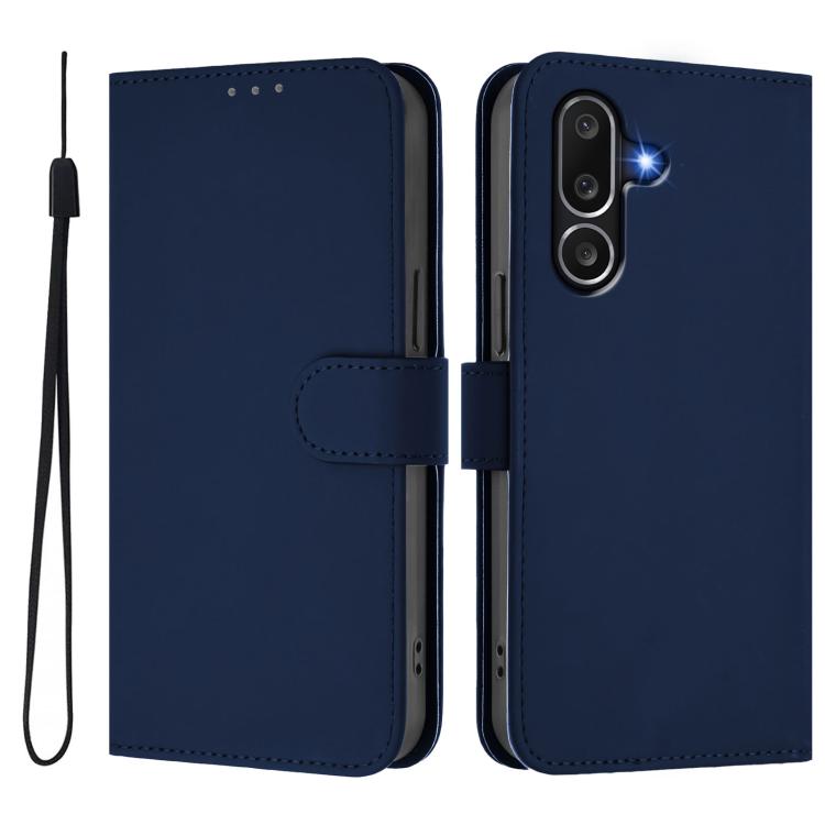 For Samsung Galaxy M56 5G Skin Feel Solid Color Leather Phone Case with Lanyard