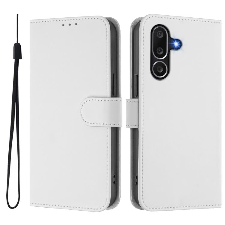 For Samsung Galaxy M56 5G Skin Feel Solid Color Leather Phone Case with Lanyard
