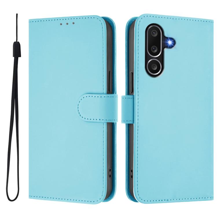 For Samsung Galaxy M56 5G Skin Feel Solid Color Leather Phone Case with Lanyard