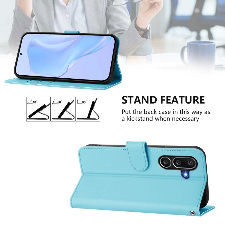 For Samsung Galaxy M56 5G Skin Feel Solid Color Leather Phone Case with Lanyard