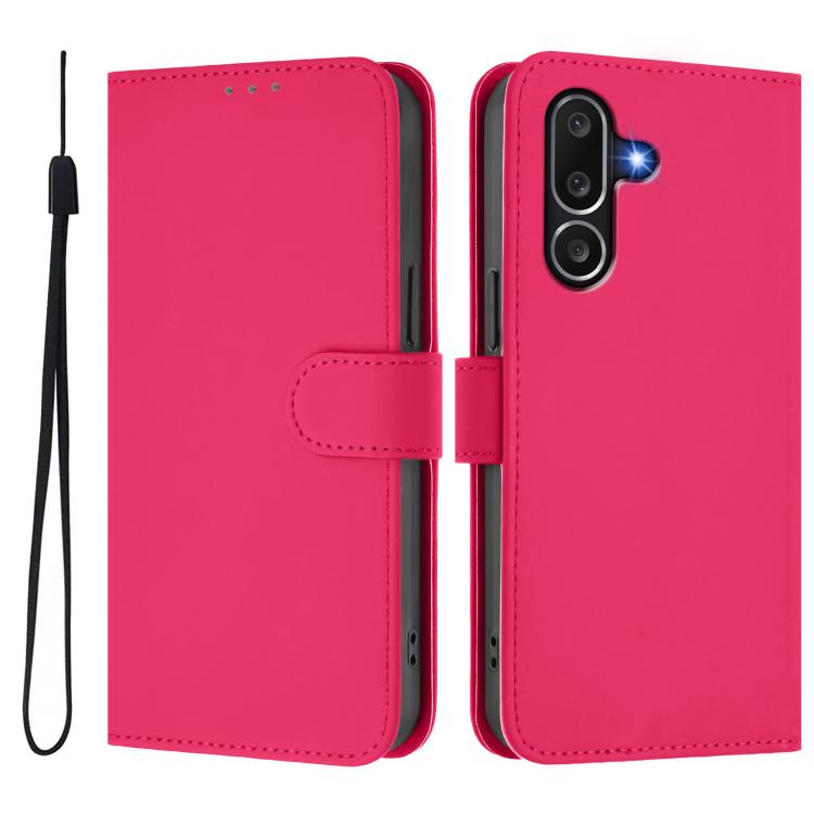 For Samsung Galaxy M56 5G Skin Feel Solid Color Leather Phone Case with Lanyard